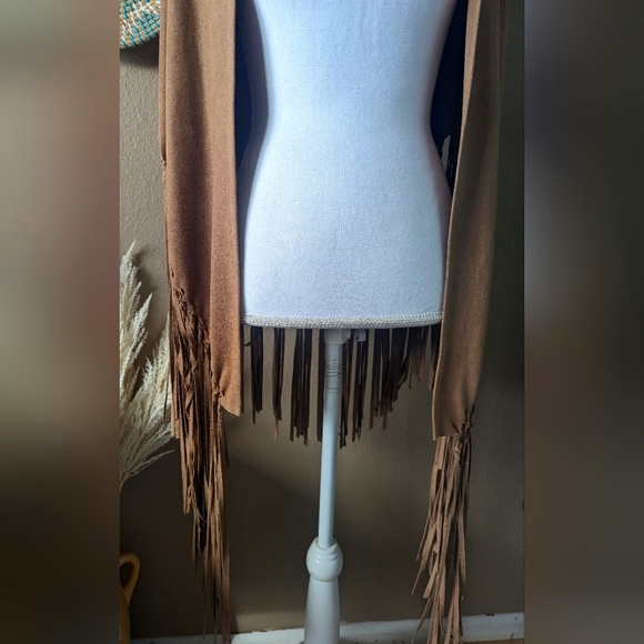 Faux Suede Tan Fringe Wrap - Picture 6 of 7